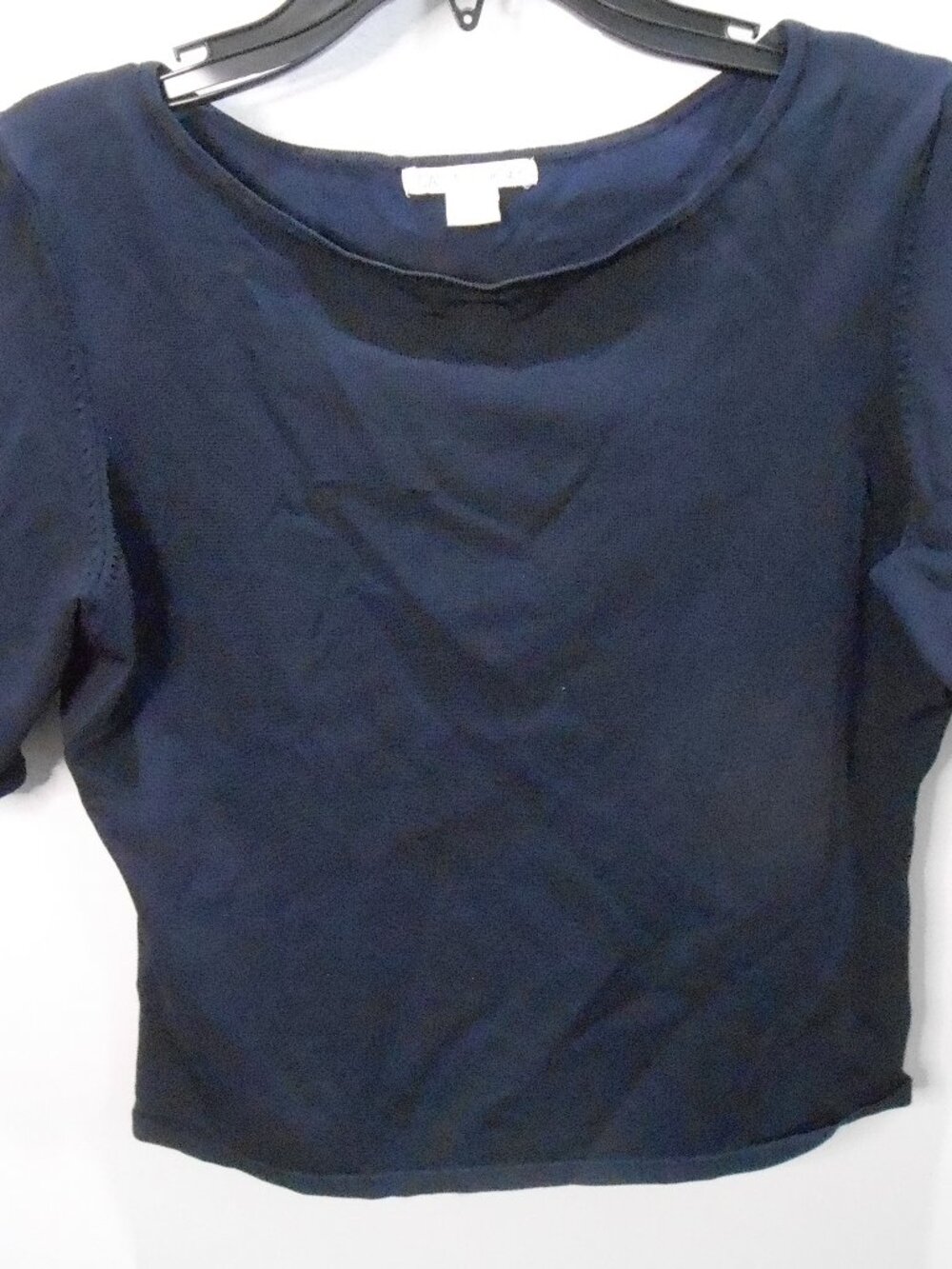Casual Corner Women's Navy Blue Ribbed Short Sleeve Pullover Shirt Top Size-M